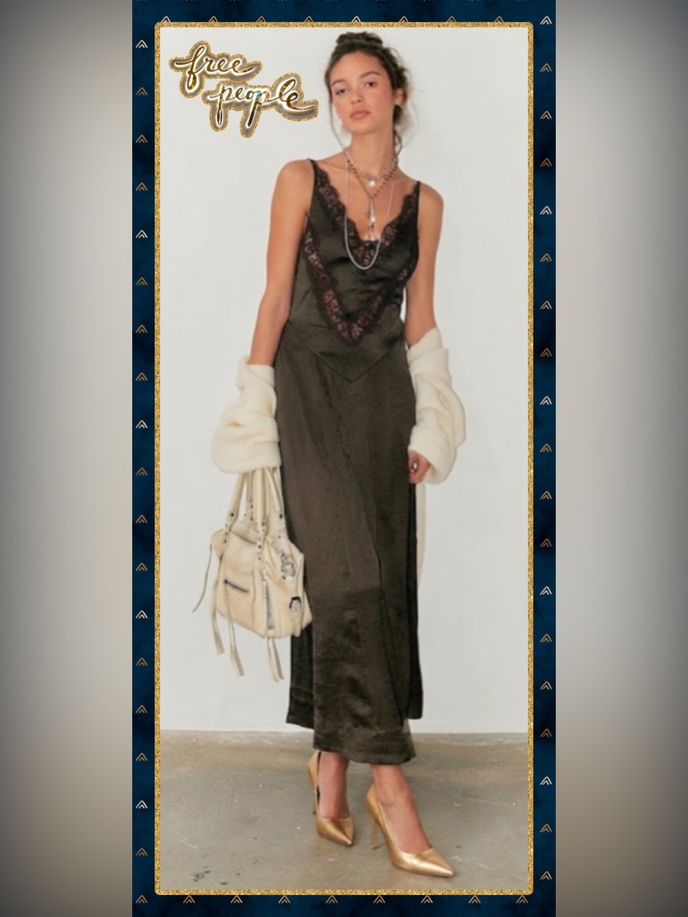 🆕 Free People Maybe Forever Brown Lace-Trim Maxi Dress Sz 0